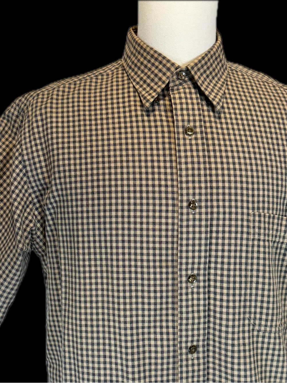 Plaid check 100% cotton twill men’s button down shirt Lands End micro check